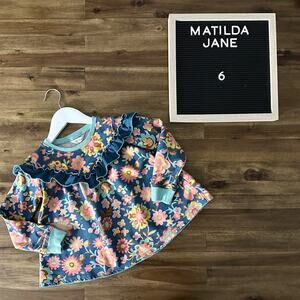 Matilda Jane Wonderment Flower Forest Blue Pink Long Sleeve Ruffle Tunic Top 6